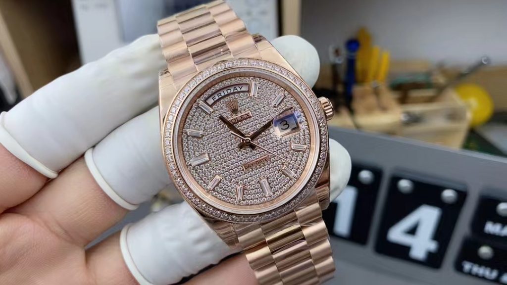 Replica Rolex Day-Date Rose Gold Full Diamond