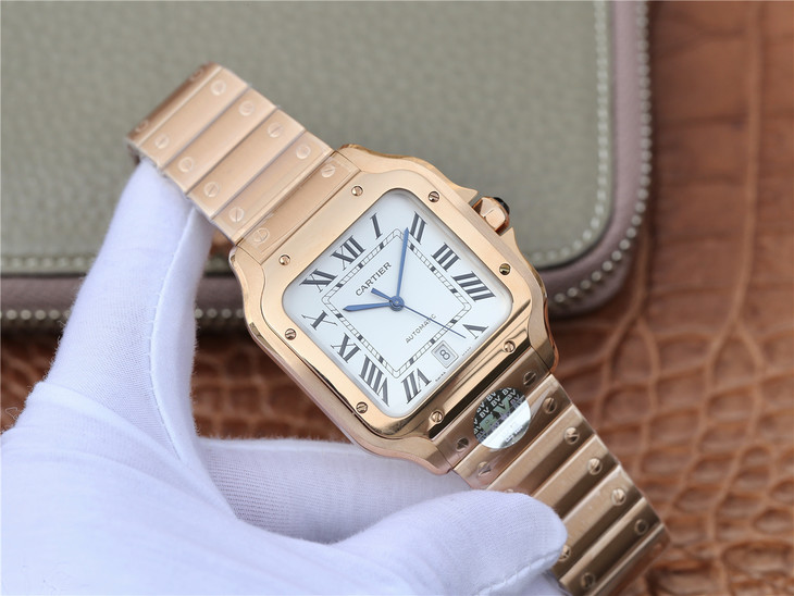 BV Factory Replica Cartier Santos 100 XL 40mm Ros Gold Watch with ...
